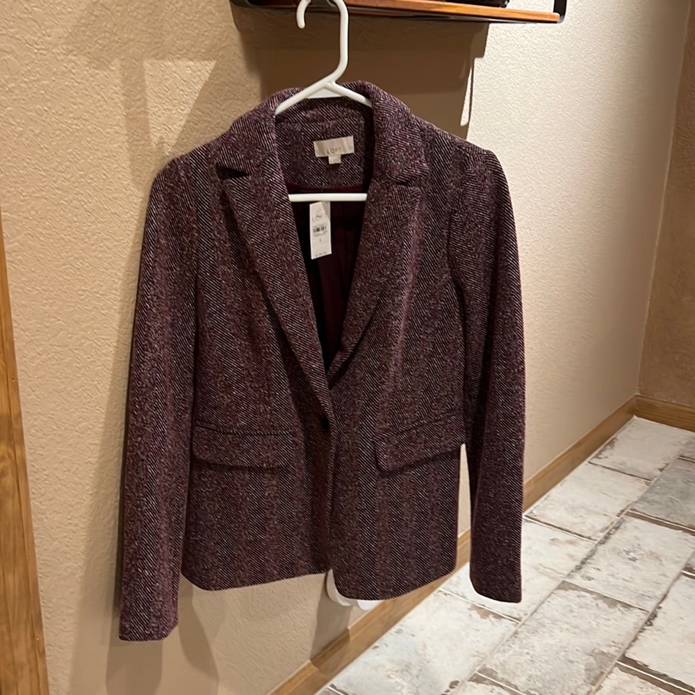 LOFT maroon herringbone suit jacket